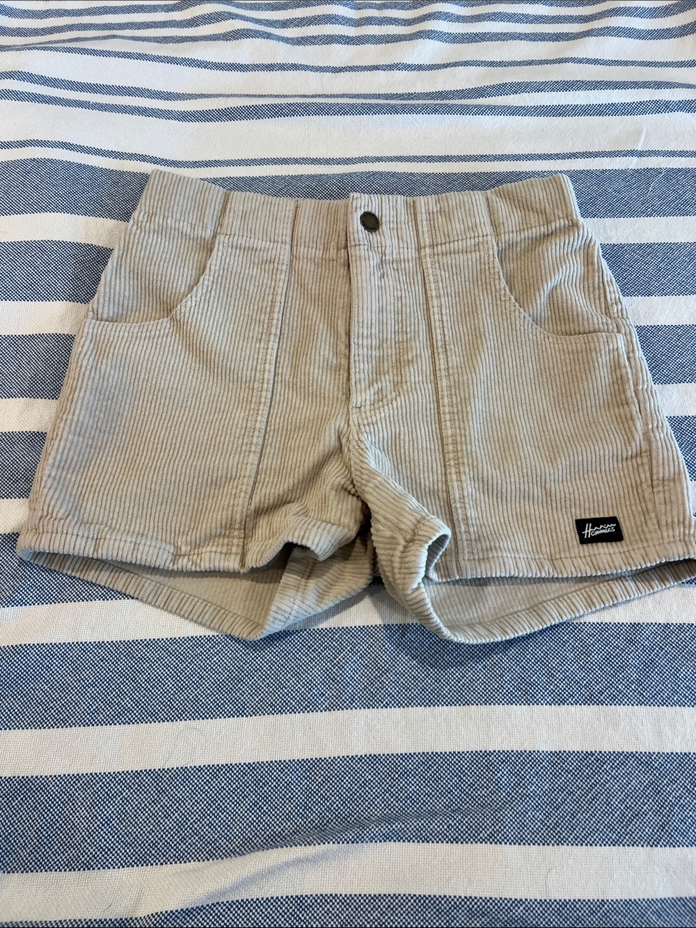 High-Waist Corduroy Shorts in Light Tan with Front Pockets